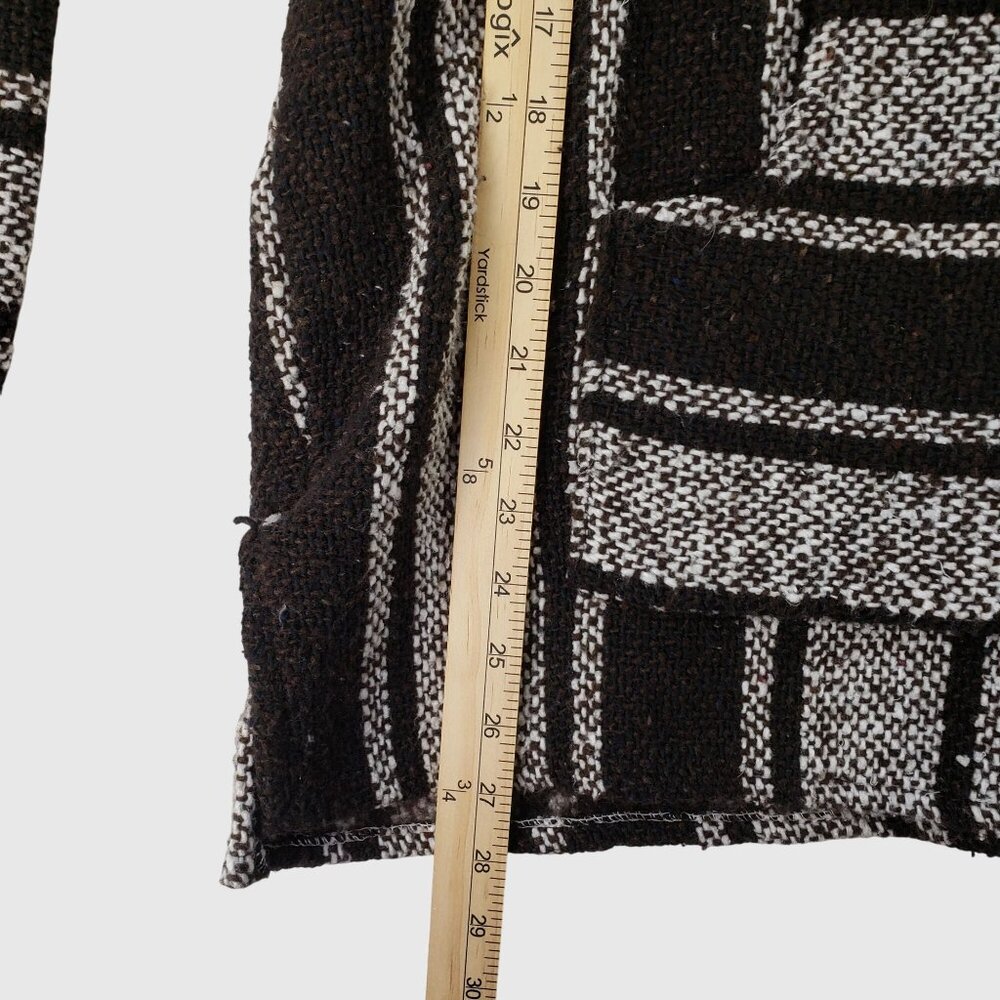 Mexican Poncho Baja Hoodie Surfer Pullover BLACK & WHITE Size L Made In Mexico - Picture 4 of 7